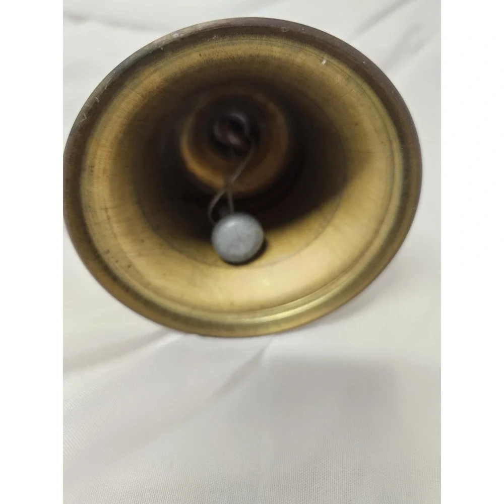 Vintage - Brass School Bell w/ Painted Black Wooden Handle 6.5